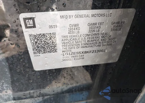 2019 Chevrolet Malibu Premier из США, поврежденный, VIN 1G1ZE5SX8KF213061